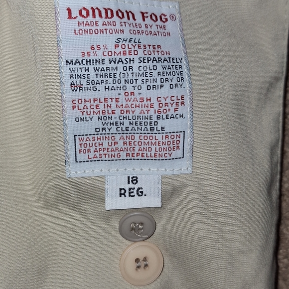 London Fog /VINTAGE  dbl breasted trench coat / khaki / 18 reg - Picture 6 of 16